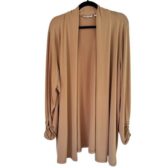 Susan Graver Liquid Knit Beige & Teal Long Sleeve Open Cardigan Sweaters Size 3X - Picture 2 of 9